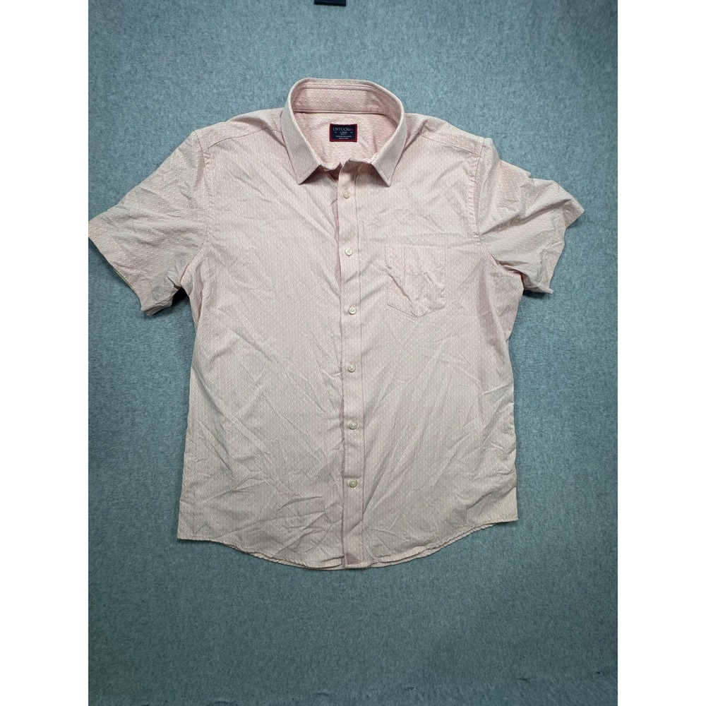 UNTUCKit Mens Large Slim Fit Short Sleeve Button Down Shirt Pink Performance Dot